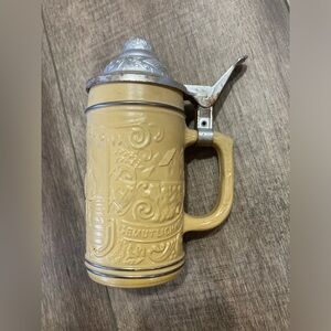 Vintage Ein Prosit der Gemutlichkeit beer stein with silver plastic lid